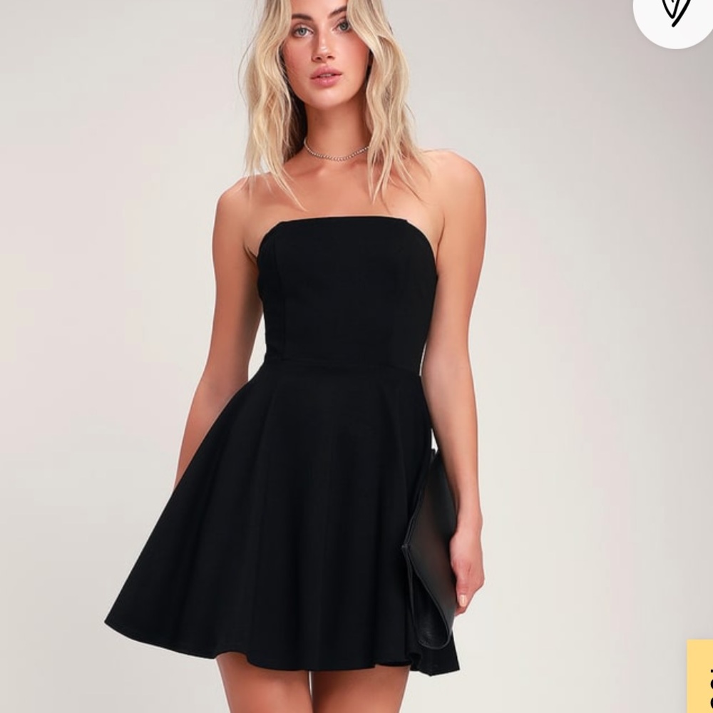 About a Twirl Black Strapless Skater Dress